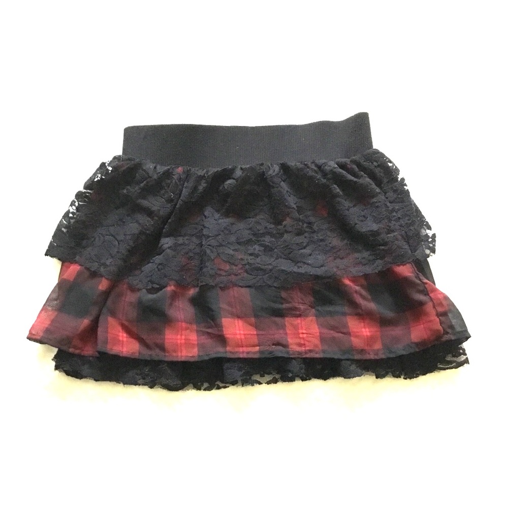 Black and Red Plaid and Lace skirt EUC Size Med